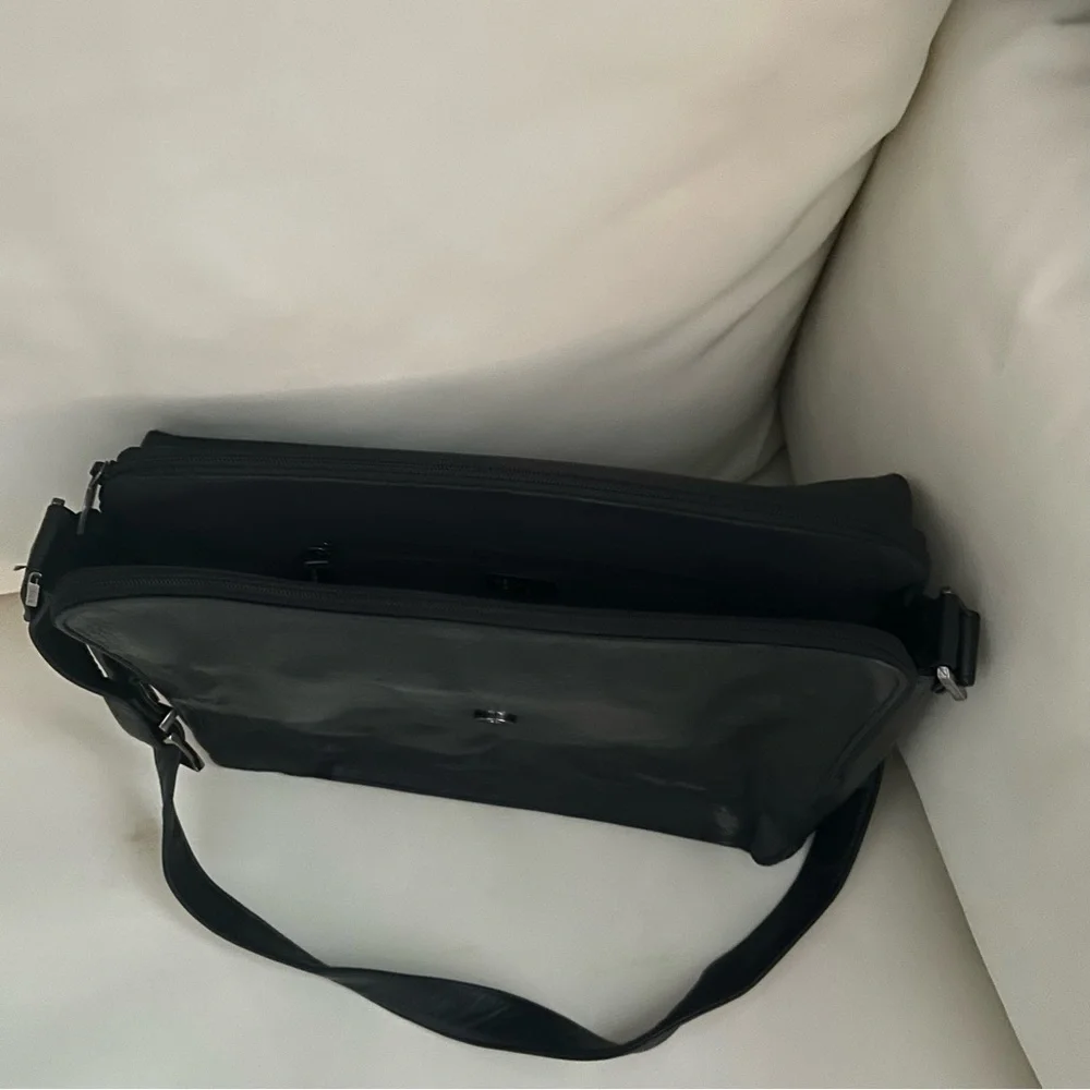 Perlina Black Leather Laptop/Messenger Bag